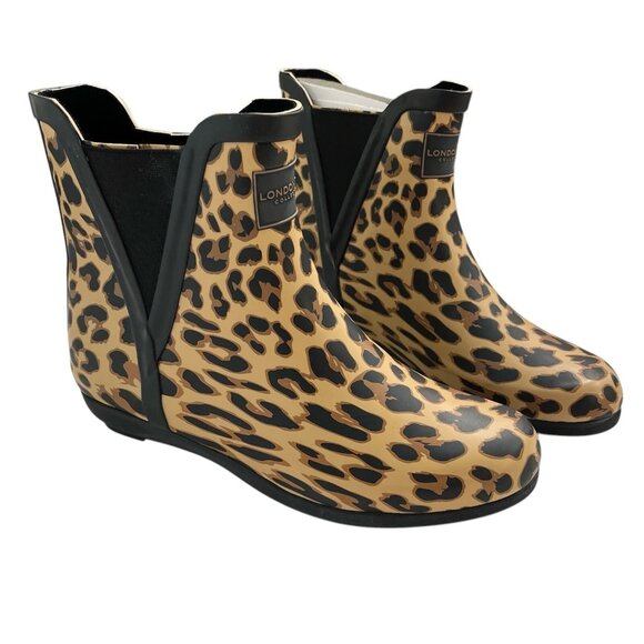 London Fog Rain Boots Womens 6 Piccadilly Ankle Leopard Rubber Rain Waterproof - Picture 1 of 11